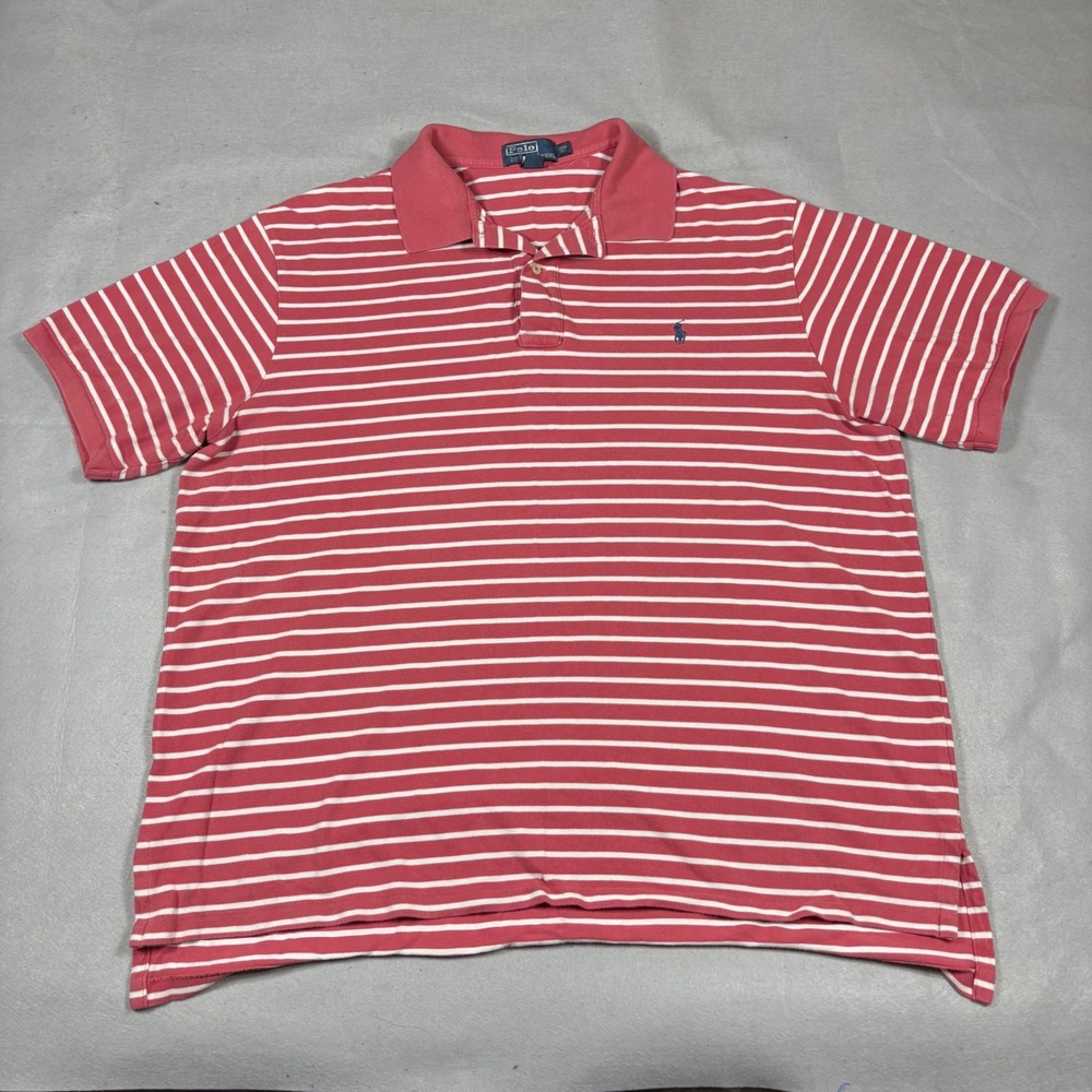 Polo Ralph Lauren Mens 2XB Pink White Striped Short Sleeve Cotton Polo Shirt